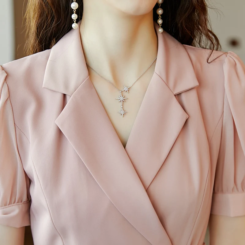 

Women Elegant and Temperament S-XXL Ladies Pink Dress Short-sleeved Cute Lace Stitching Mesh Gown Dress