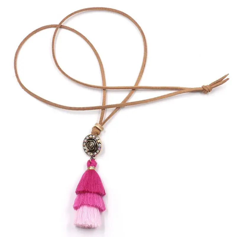 Этническое богемное винтажное розовое ожерелье трехслойное хлопковое с