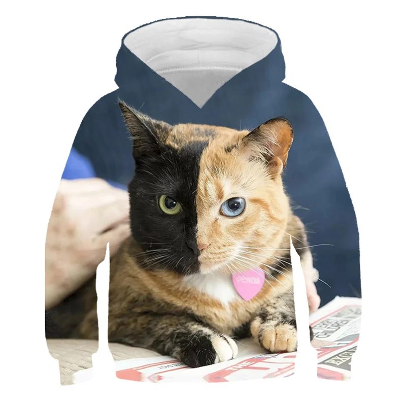 

3D Cute Cat Pocket Hoodies Kids Teens Denim Pattern Long Sleeve Sweatshirts Toddler Baby Boy Clothes Autumn Family Coat Tops