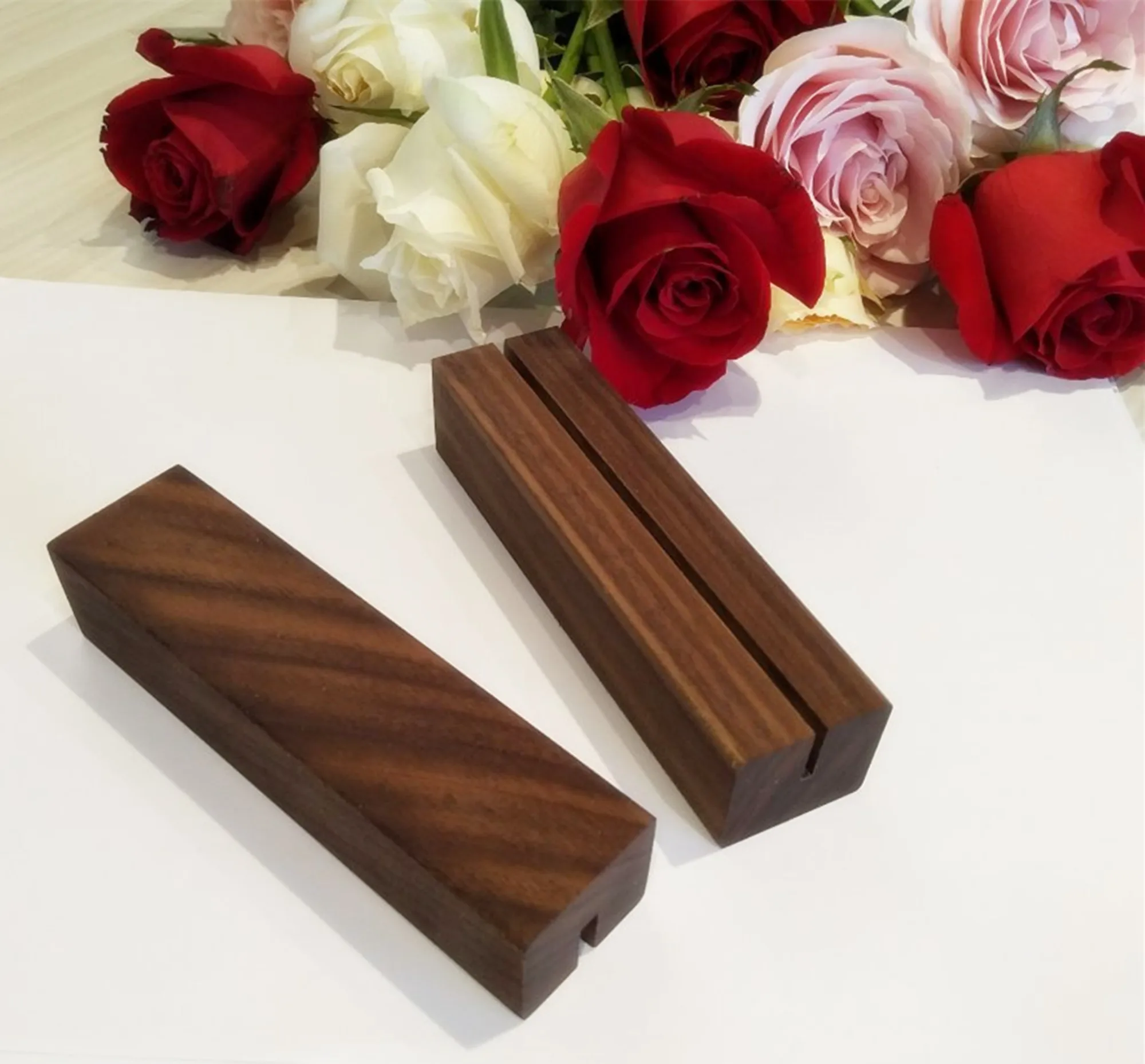 2PCS Walnut Wood Stand,Retail Signage Holder,Place Card, Business Card Holder,Rustic Acrylic Sign Holders