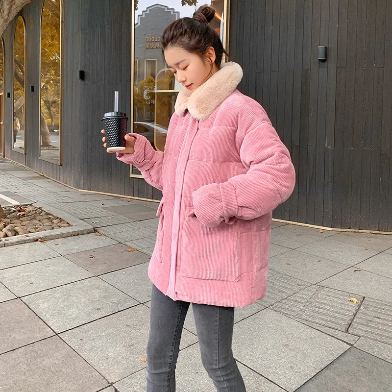 New Winter Jackets For Women 2022 Short Korean Fashion Loose Winter Lamb Wool Cotton Jacket Corduroy Quilted Jacket