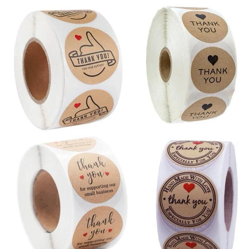 

500pcs/roll Labels 2.5cm Self Adhesive Kraft Paper Sticker Thank You Stickers for Wedding Party Pretty Gift Cards Label Stickers