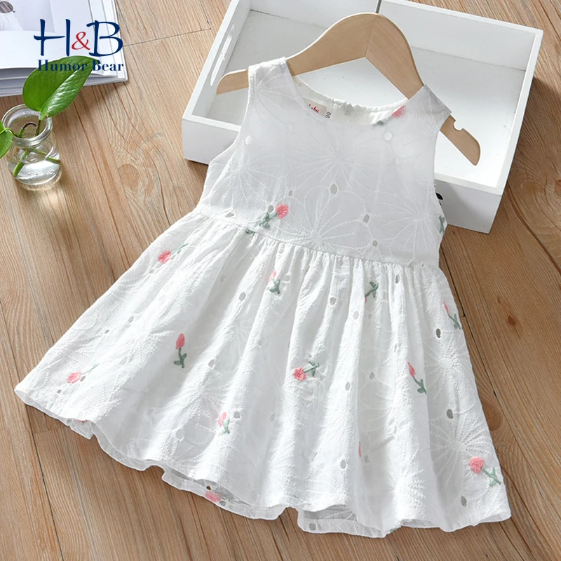 Humor Bear Girls Sleeveless  Dress Summe  New  Cute Embroidery Printed Princess Dress Toddler Kid Clothes For 2-6Y