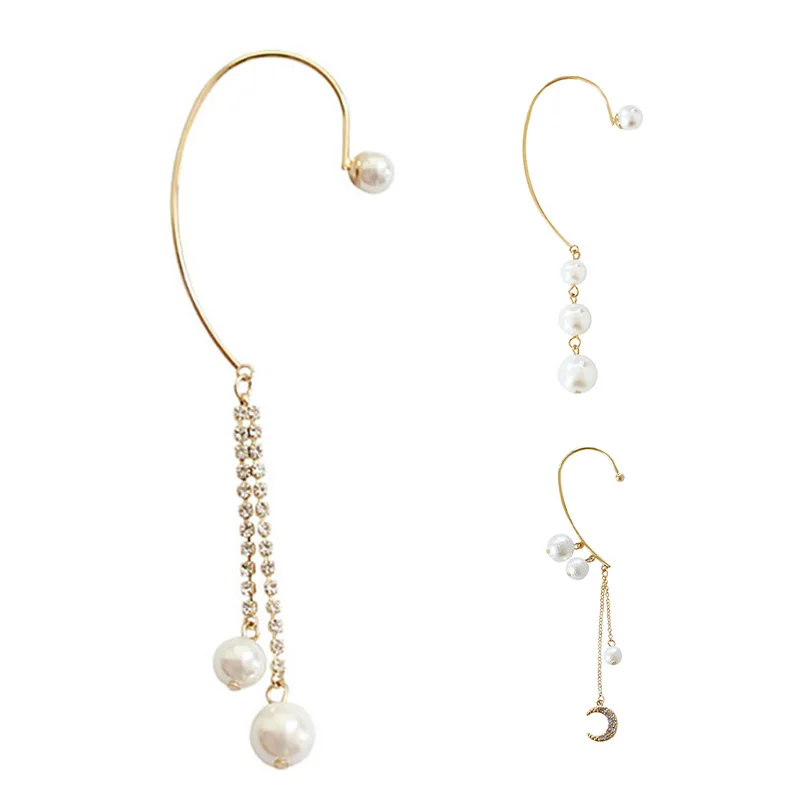 

Women Gold Crystal Pearl Ear Shape Pierced Ear Clip Stud Earrings Jewelry Gifts