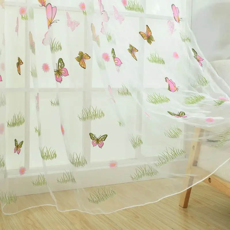 

100*270cm Fresh Floral Print Tulle Voile Door Window Room Curtain Drape Panel Sheer Scarf Valances Tulle Curtains For Bedroom