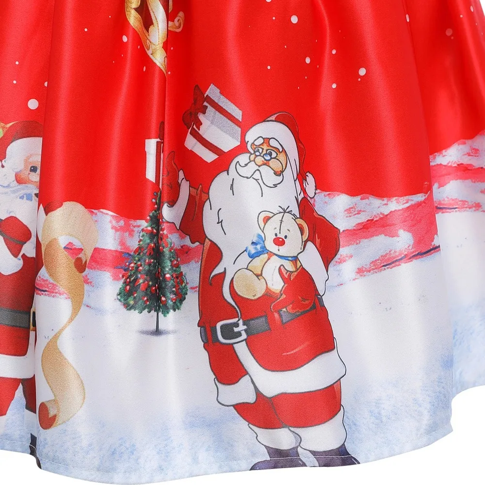 

Cosplay Fashion Girls Dress Christmas Costume Hot Sale Santa Claus Print Dress Snowflake Satin Costume Children Christmas Dress