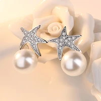 womens fashion cute sparky starfish engagement stud earrings shiny crystal pearl charming wedding earring piercing jewelry gift