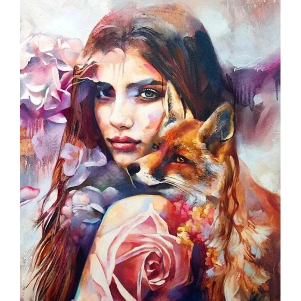 

New full square diamond 5D DIY diamond painting custom photo cartoon "Fox and Girl" 3D embroidery cross stitch l home decor gift