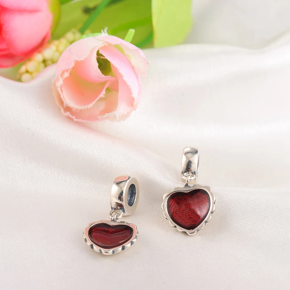 

New Arrival 100% 925 Sterling Silver Red Heart Beads Fit Original Pandora Charms Bracelets DIY Women Jewelry