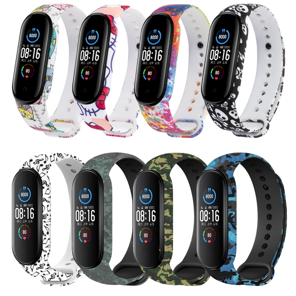 100 штук упак. Камуфляжный браслет для Xiaomi Mi Band 5 силиконовый спортивный смарт на