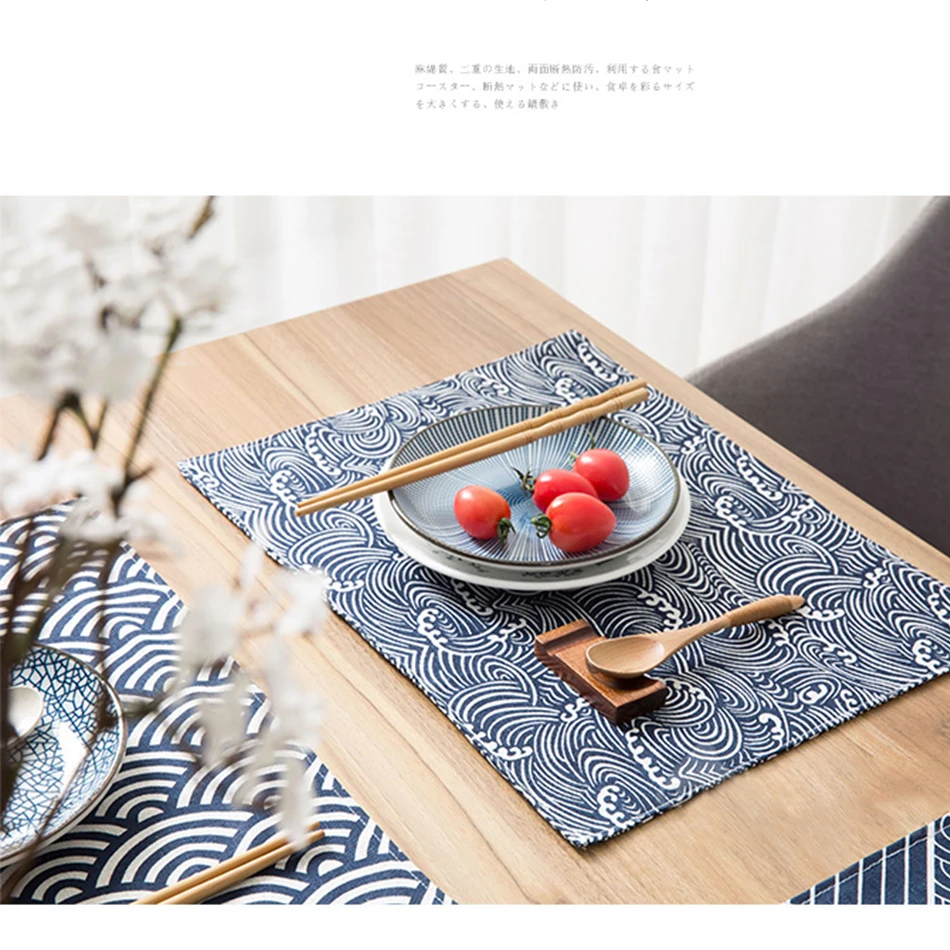 4 шт. прочный тканевый коврик для стола темно-синяя подстилка в японском стиле