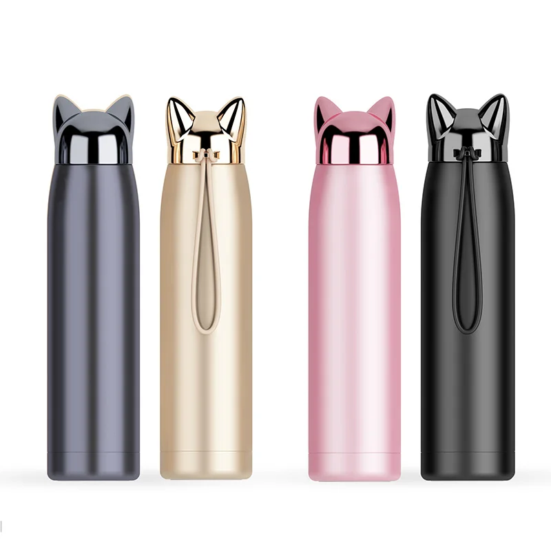 

cute water bottle Double Wall Thermos Bottle Stainless Steel Vacuum Flasks Cute Cat Fox Ear Thermal Coffee Tea Milk Travel Mug