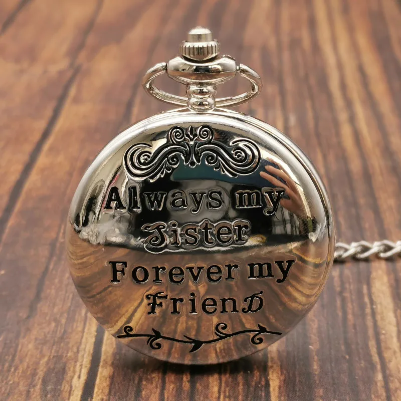 

To My Sister Gifts Retro Silver Quartz Pocket Watch Friend Present Gold Steampunk FOB Chain Pendant Sister Best Gift