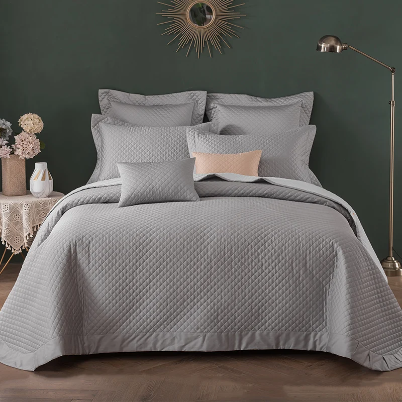 

Quality Cotton Bedspread Quilt Set 3pcs Coverlet Solid Quilted Embroidered Quilts Bed Cover Pillowcase King Size Bedding Blanket