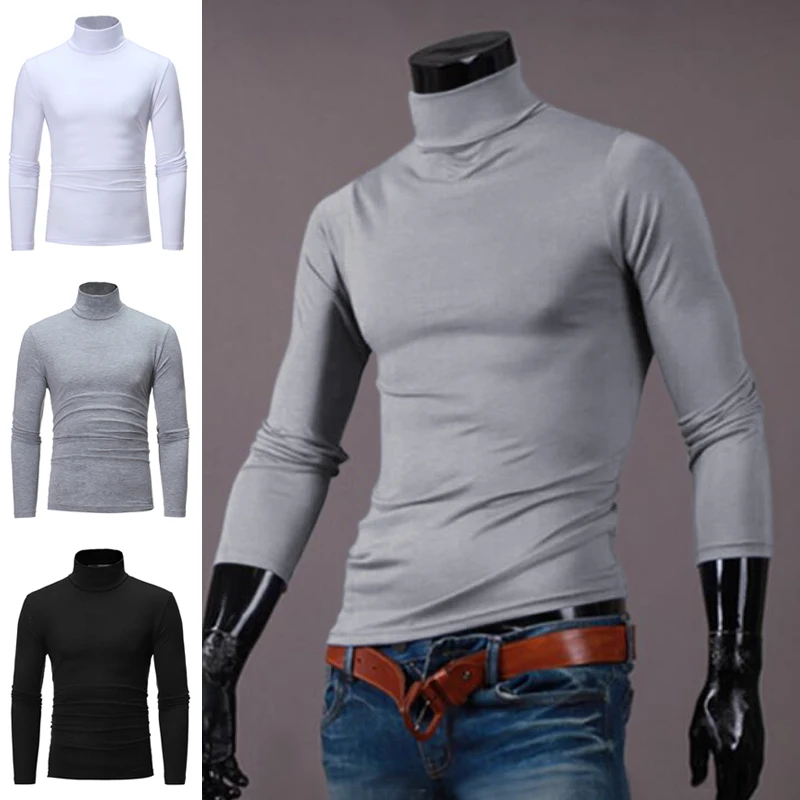 

Men's Solid Color Turtleneck T-Shirt Autumn Spring Casual Long Sleeve Basic Bottoming Shirt Fashion Solid Color Slim-fit Tops