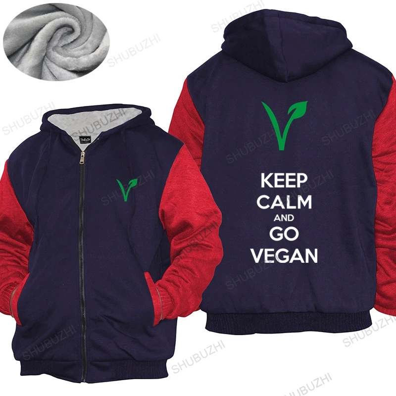 

Mens winter cotton warm coat loose tops Keep Calm And Go Vegan vegetarian slogan mens unisex hoodie women Fleece hoody