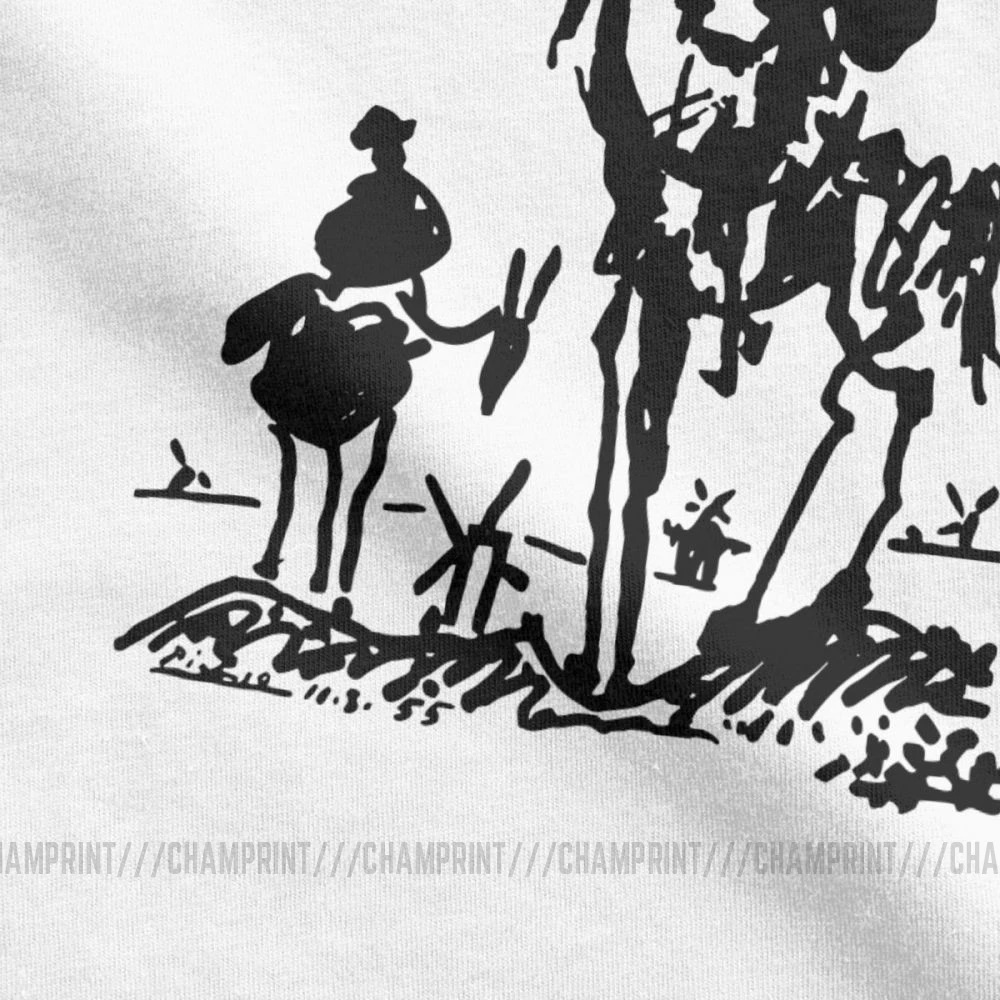 Funny Picasso T Shirts Art Painting Don Quixote Knight T-Shirt Men Round Neck 100% Cotton Short Sleeve Tees Summer Clothes | Мужская