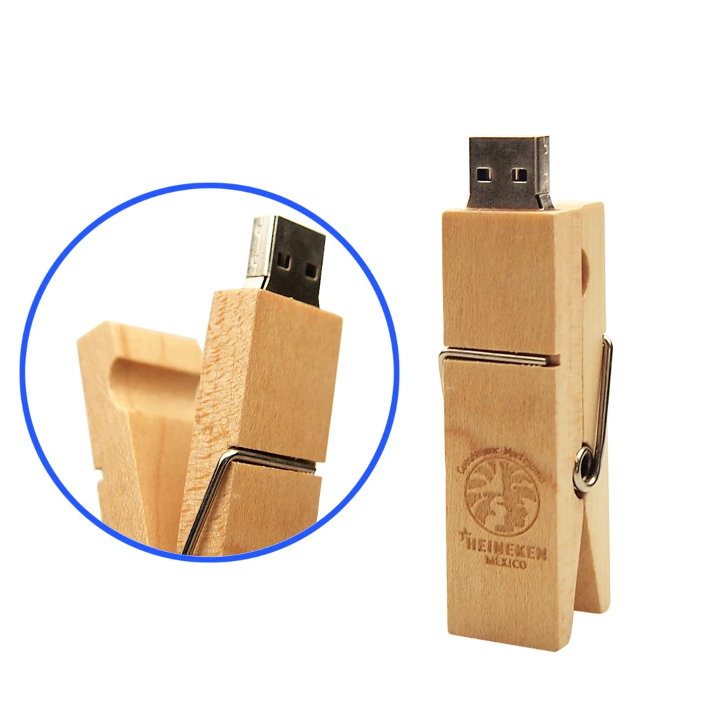 

Maple Wooden clip USB flash drive wood pendrive 2.0 4GB 16GB 32GB 64GB Pen Drive Memory stick photography gifts custom your logo