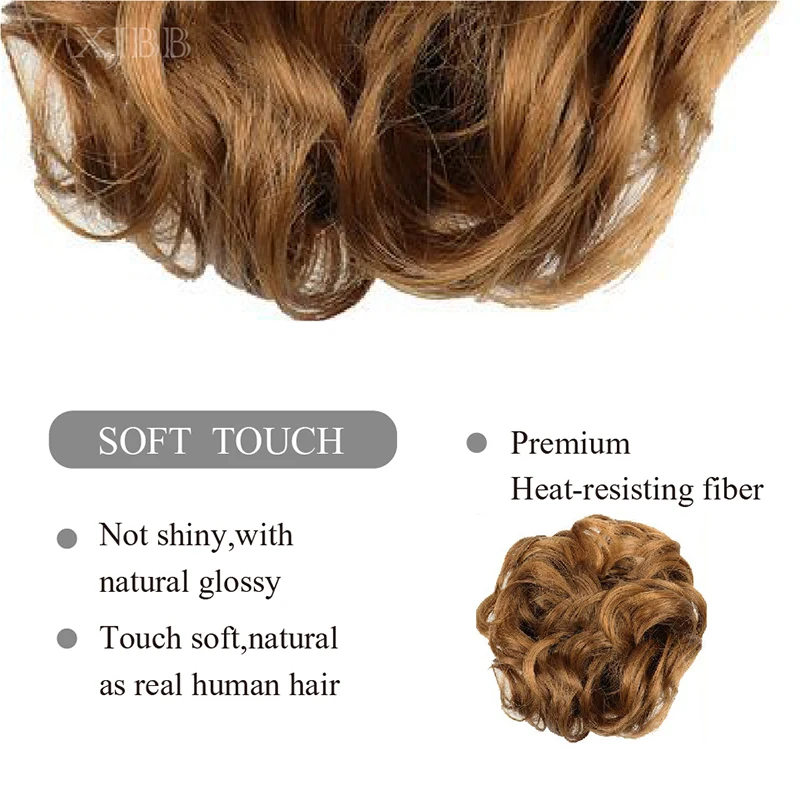 XJBB Drawstring Short Synthetic Hair Bun Elastic Rubber band Chignon Curly Wig Hairpiece For Women | Шиньоны и парики