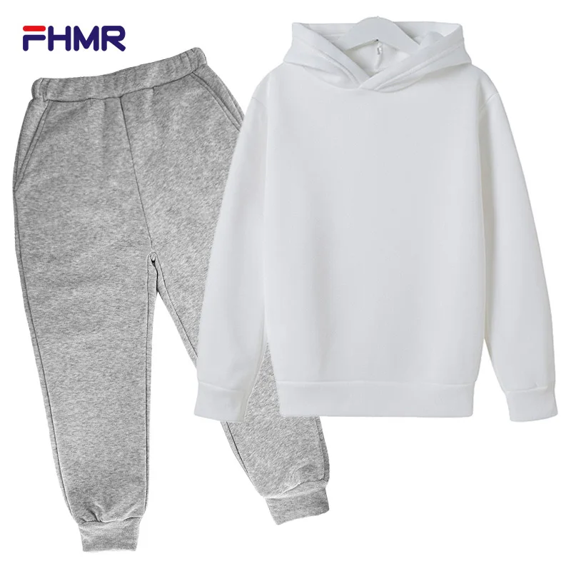 

Однотонный брендовый костюм FHMR с капюшоном, Высококачественная хлопковая Детская толстовка и брюки, комплект детской одежды из двух предме...