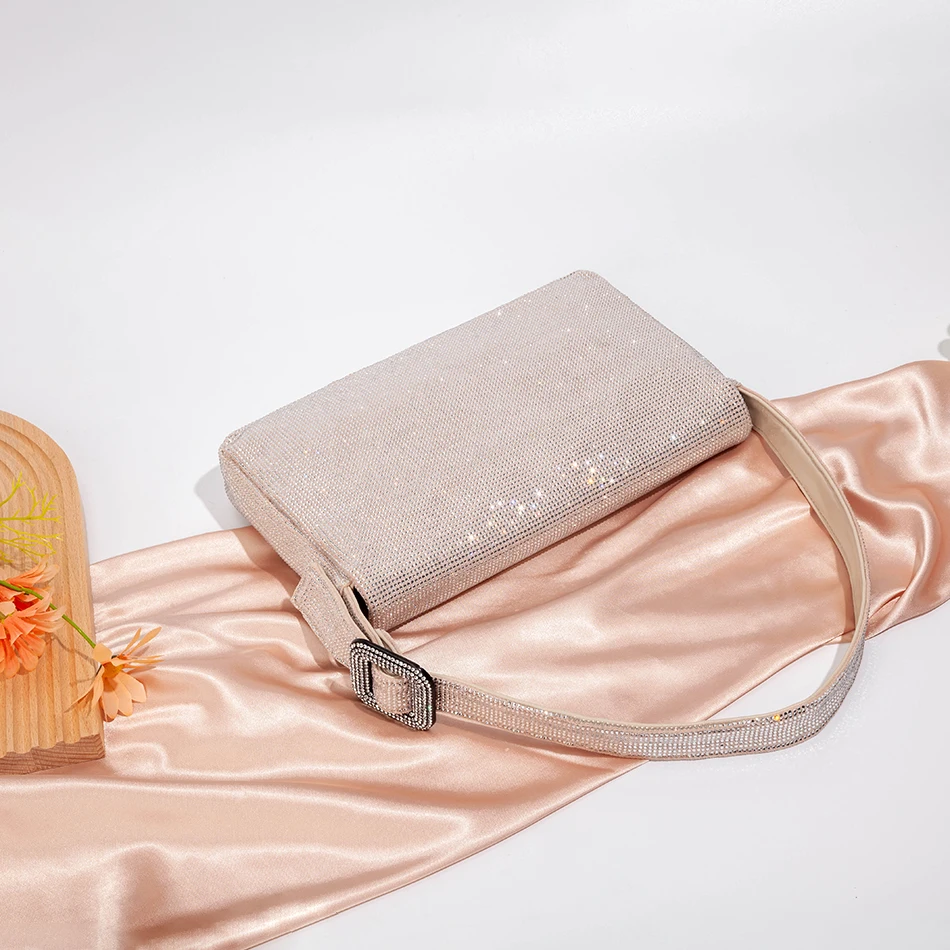 

Faux Suede Shiny Rhinestones Evening Clutch bag Women Luxury Chic Soft Square Crystal Wedding Purse High Quality Shoulder Bags