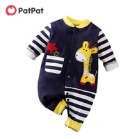 patpat new arrival autumn and winter baby boy girl cute giraffe embroidery stripe design long sleeve jumpsuit baby clothing