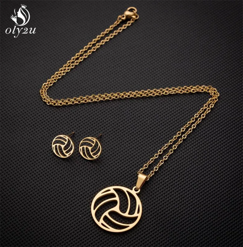 Oly2u волейбольное ожерелье из нержавеющей стали набор для женщин Collier Femme Volley Ball спортивные ожерелья в форме веера Подвески очаровательные ювелирные изделия