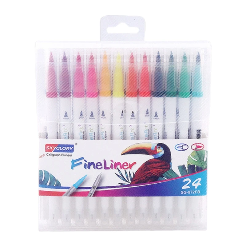 

12/18/24Pcs Dual Tip Flexible Color Brush Fineliner Tips Watercolor Marker Pen
