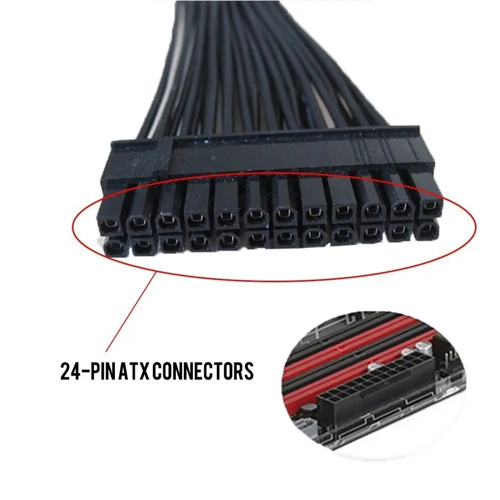 

ATX 30cm 24 Pin Dual PSU Power Supply Extension Cable Synchronous Cord For Computer Cable Connector For Mining 24Pin 20+4pin