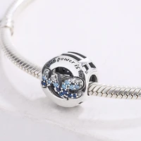 925 sterling silver we can do anything blue zircon round beads pendant charm bracelet diy jewelry making for original pandora