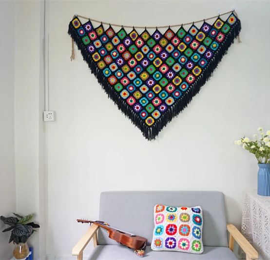Настенный гобелен ручной работы в стиле бохо с кисточками украшение