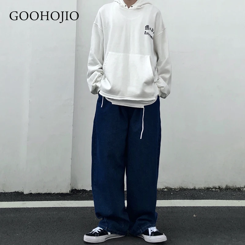 

GOOHOJIO 2021 New Spring and Autumn Vintage Cargo Jeans Women Retro Loose Wide Leg Jeans Women Oversized Trousers for Women