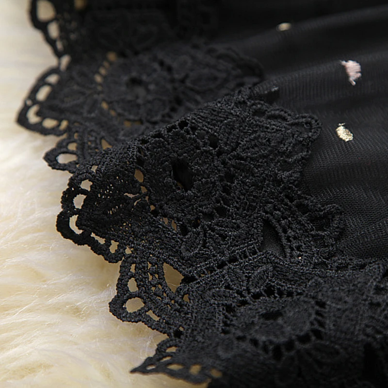 

2021 SPRING ROUND NECK SEE-THROUGH SLEEVE BLACK LACE DRESS