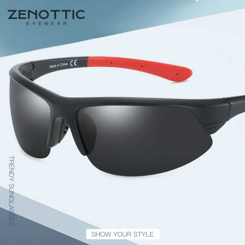 

ZENOTTIC Sports Polarized Sunglasses Men Lightweight Half rim Rectangular Goggles Sun Glasses Mirror Coated UV400 Shades Eyewear