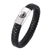 fashion men women taoism tai chi yin yang gossip leather bracelet steel magnetic buckle charm bracelet wrist band gifts sp0313
