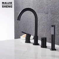 Black 4PCS Bathtub Faucet Bathroom Basin Faucet Shower Tap Set Hot and Cold Water Mixer Tap With Handheld Shower Head Deck