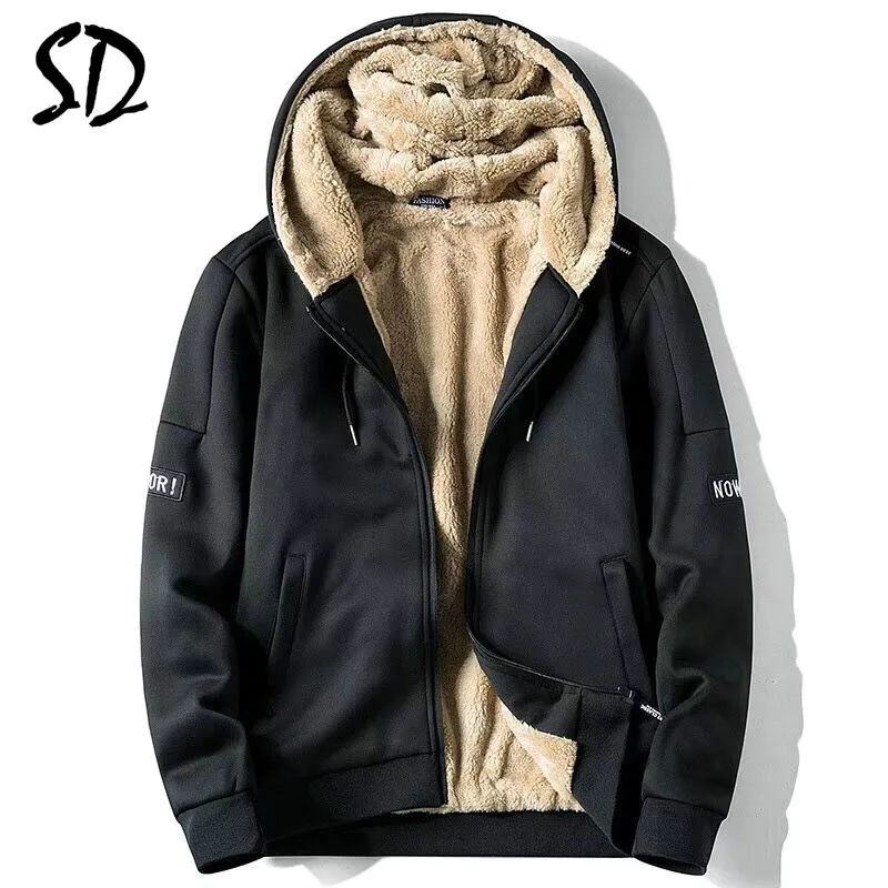 Мужская куртка бомбер винтажная Толстая флисовая толстовка с капюшоном зимняя