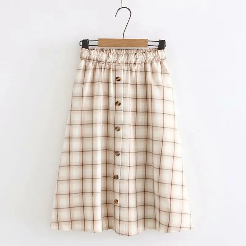 Женская клетчатая юбка макси с высокой талией длинная Студенческая