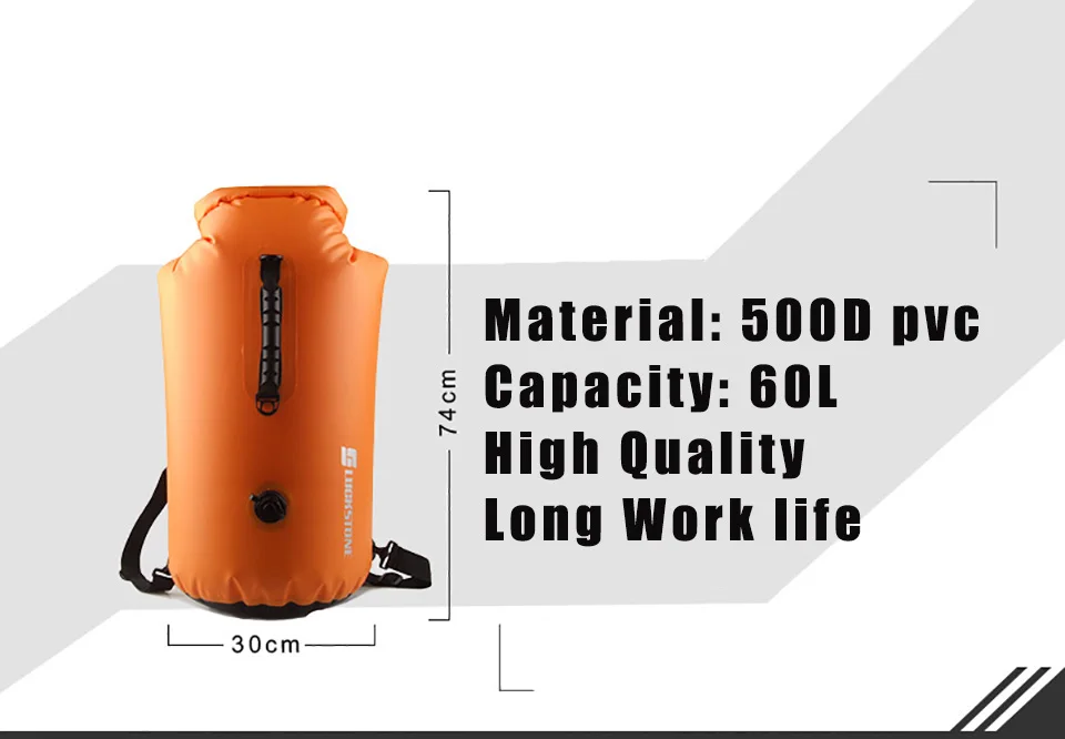 Большая профессиональная водонепроницаемая сумка для плавания 60л хранения