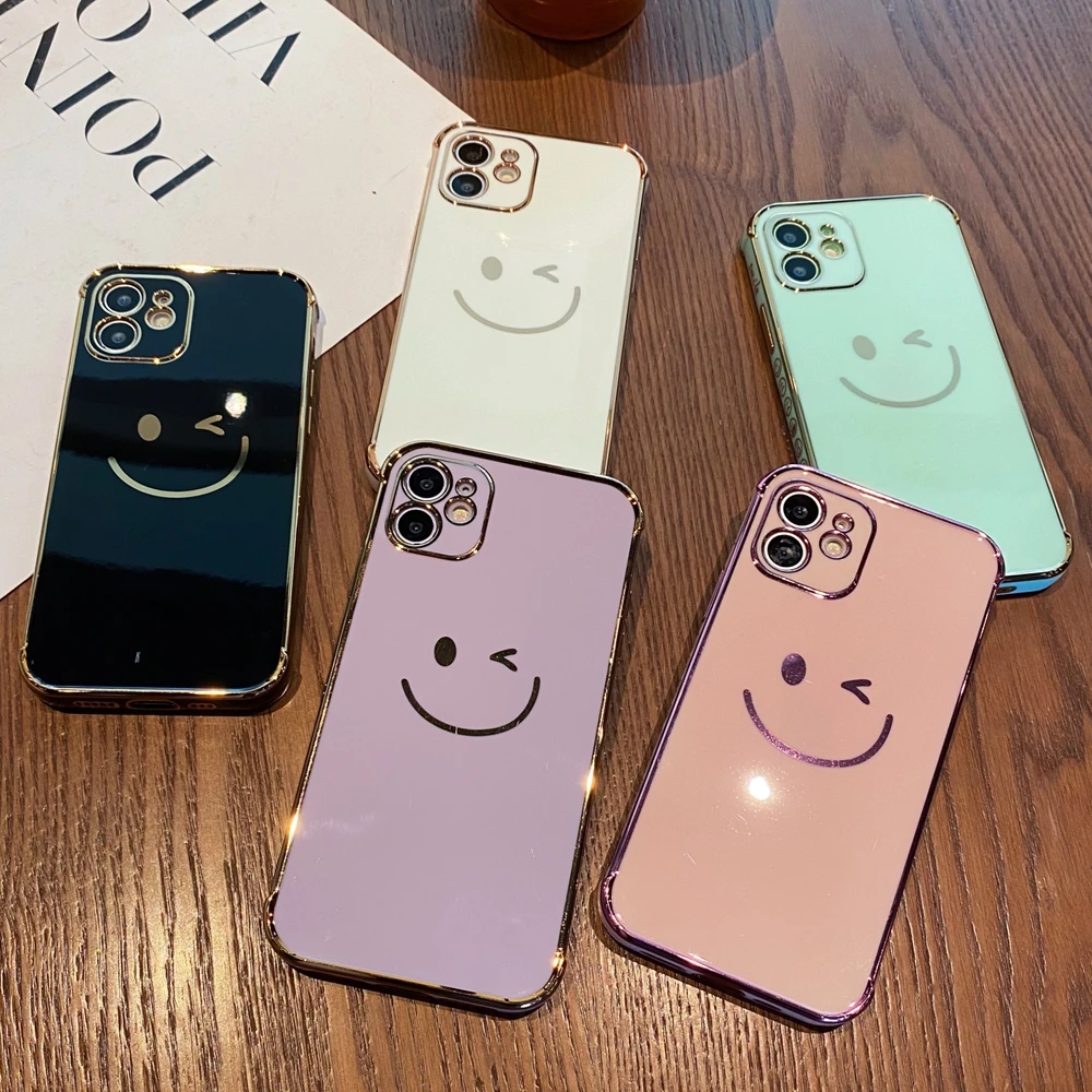 

Cute Cartoon Smile Face Phone Case for iPhone 12 Pro Max Mini X Xr 11 Pro Xs Max 7 8 Plus SE 2 Luxury Plating Shockproof Cover