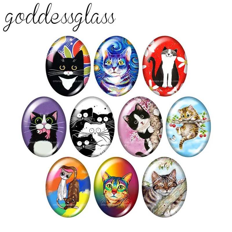 

New Cute Cat Lovely cats Love pet 10pcs mixed 13x18mm/18x25mm/30x40mm Oval photo glass cabochon demo flat back Making findings