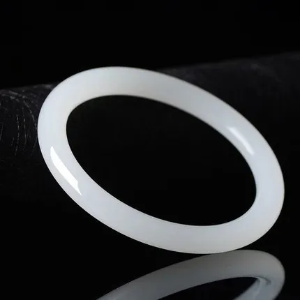 

Natural Hetian Jade White Round Bar 54mm-64mm Bracelet Elegant Princess Jewelry Best Gift for Mother for Girlfriend