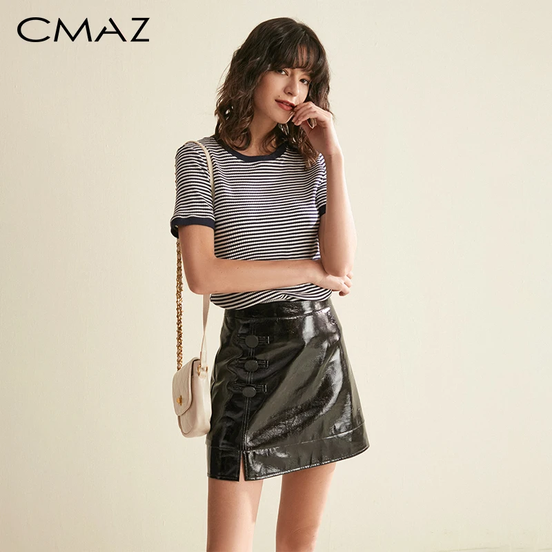 CMAZ Женская Осенняя трикотажная рубашка с коротким рукавом и круглым вырезом