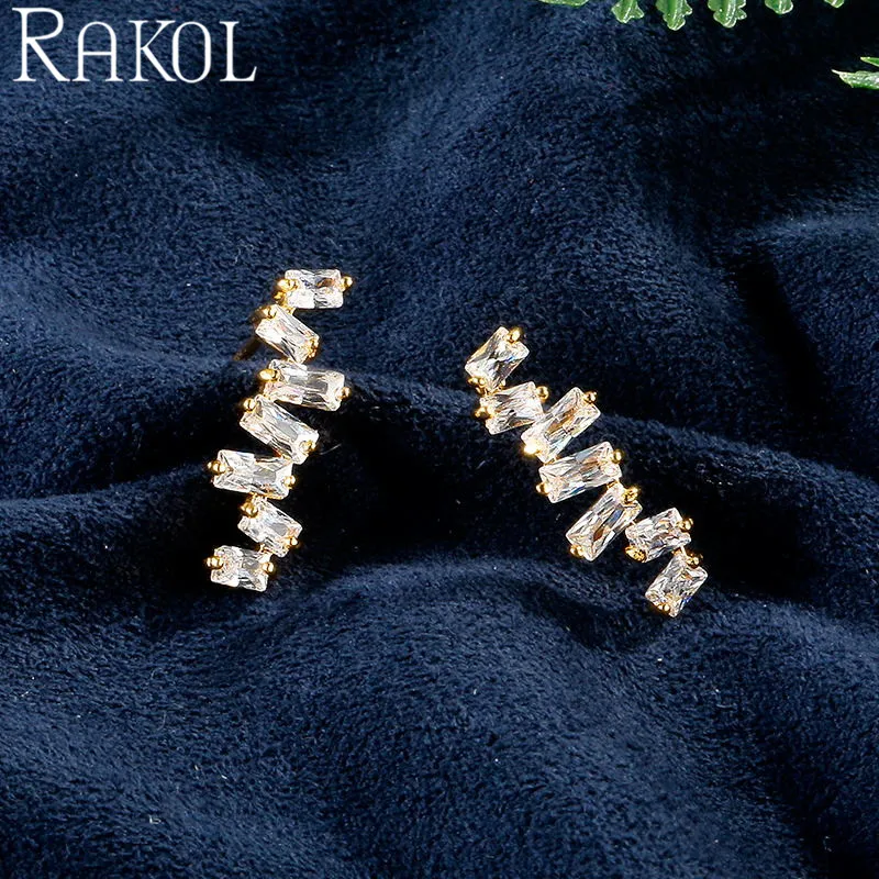 RAKOL Простые и стильные белые серьги с цирконием кубической огранки для женщин
