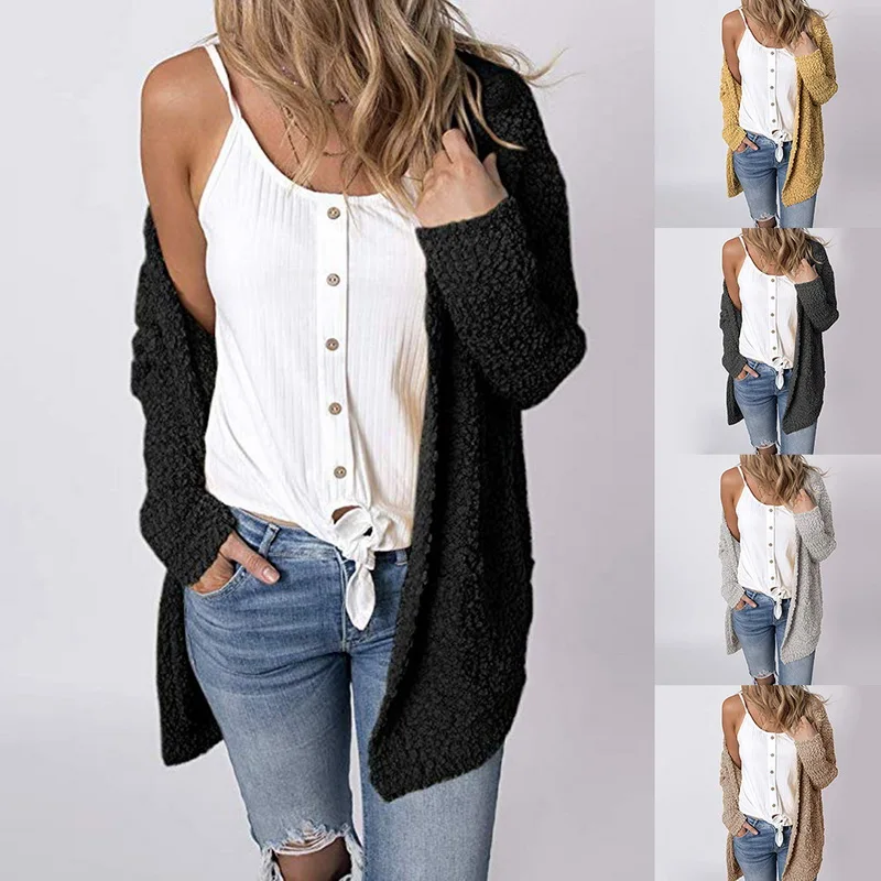 2019 свитер женский длинный рукав вязаный Повседневный свободный жакет накидка