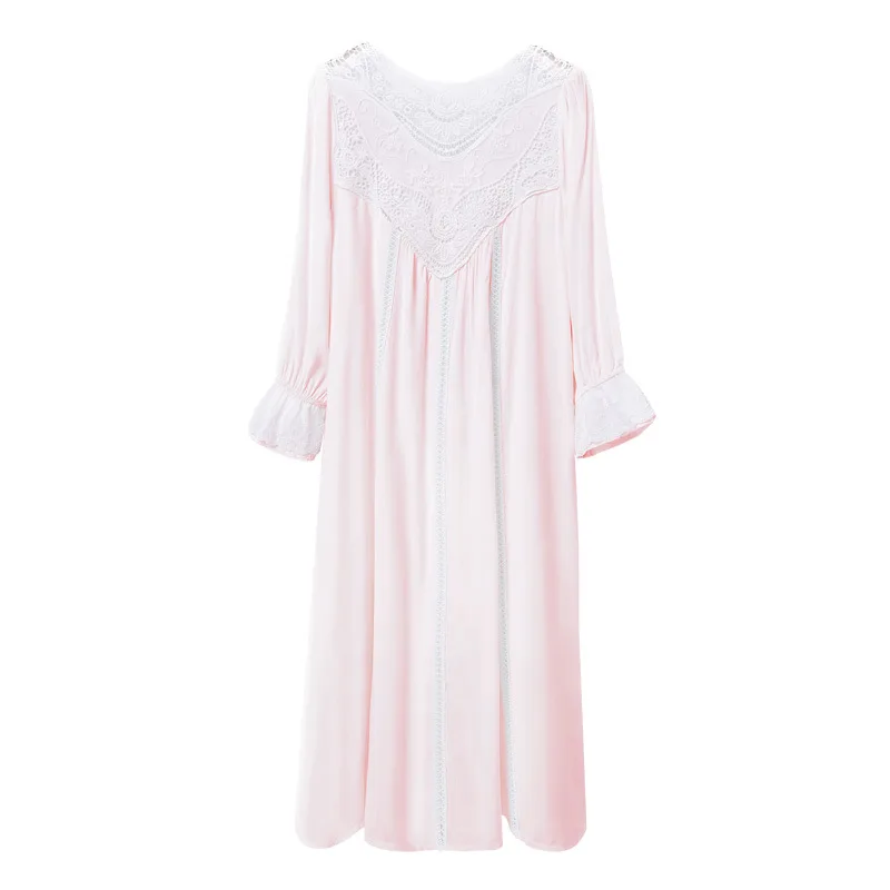 

Cotton Nightdress Women's Long-Sleeved Long Dress Sweet Princess Home Service Sleepwear Loose Large Size Maxi French Nightgown