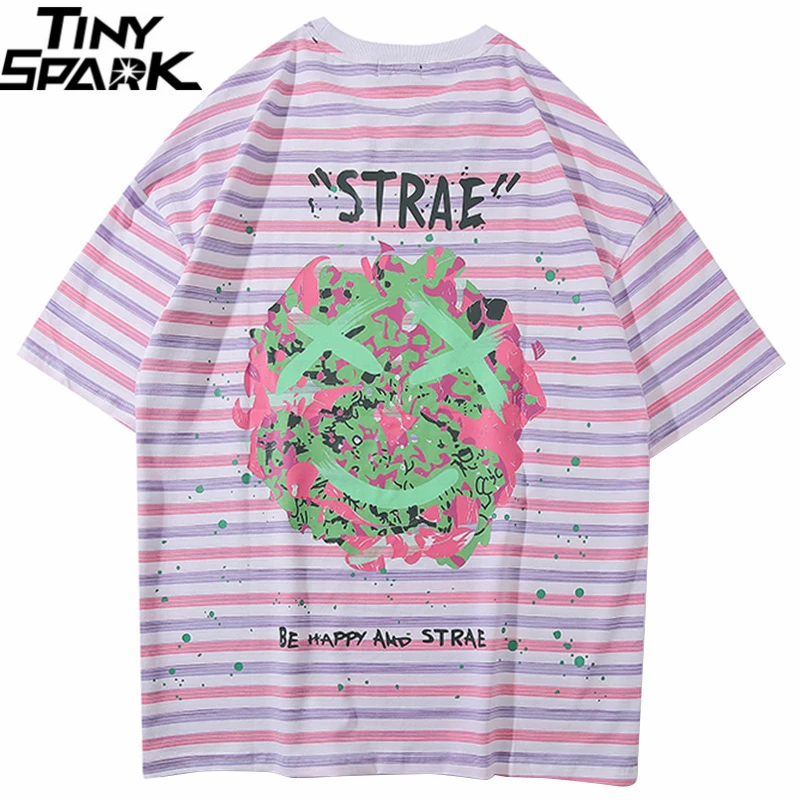 Мужская футболка в стиле Харадзюку хлопковая с коротким рукавом полоску и