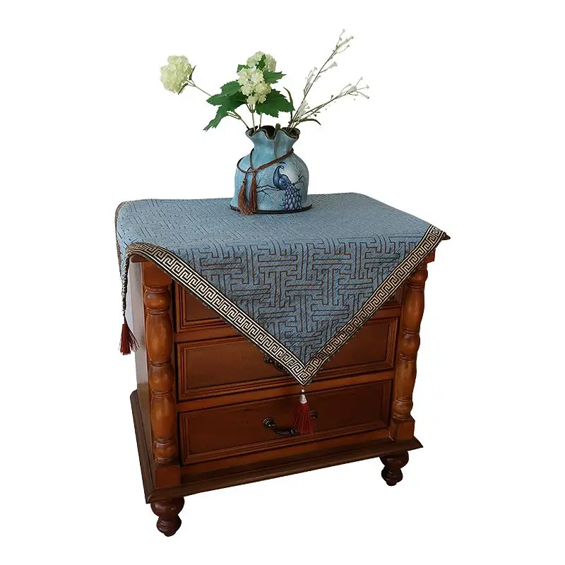 

Classical Plaid Table Cloth New Chinese Style Jacquard Tassels Tablecloth Tea Table Bedside Cupboard Cover Wedding Party Decor