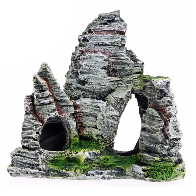 

Artificial Moss Hiding Cave Mountain View Underwater Fish Tank Ornament Landscaping Craft Living Room Resin Aquarium Rockery