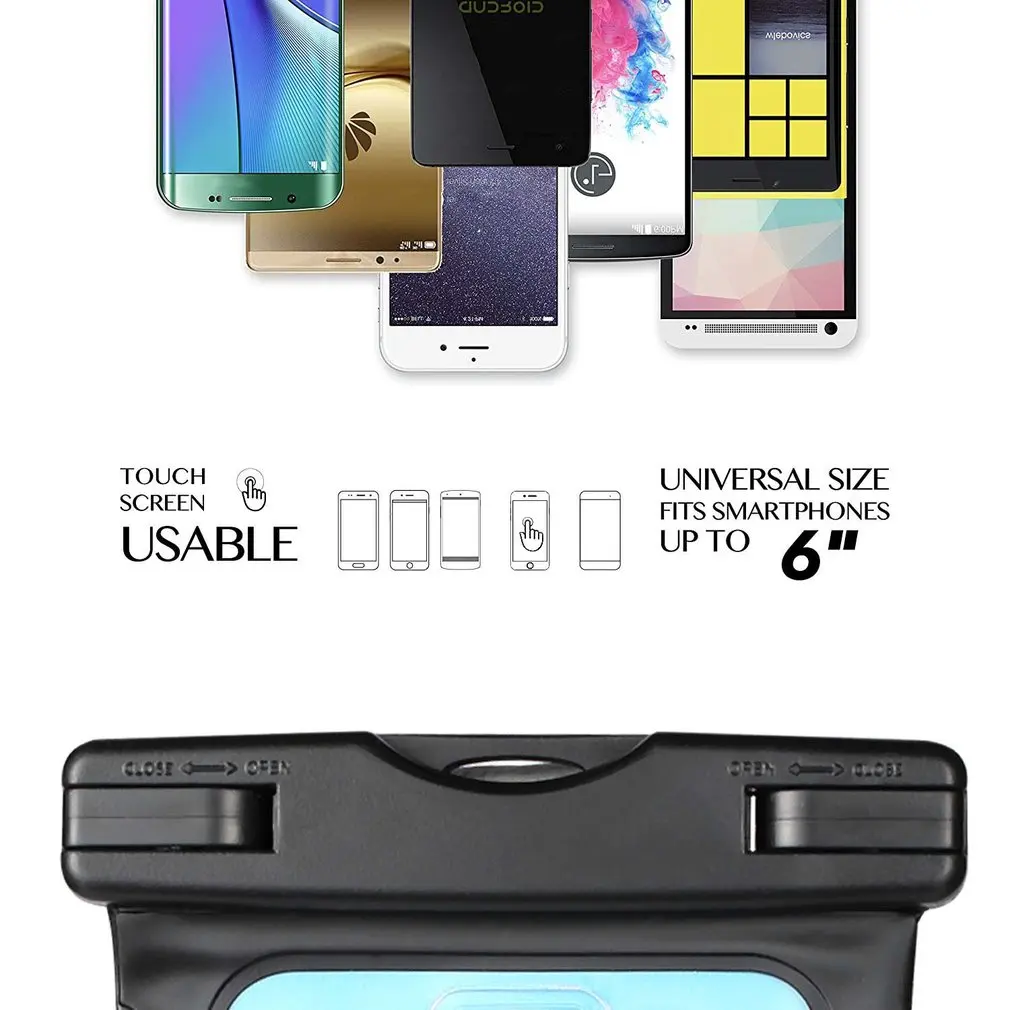 6-inch Universal Lightweight Sealed Waterproof PVC Mobile Phone Bag With Dual Swivel Lock Sealable Clip Strap For Apple 7 | Мобильные